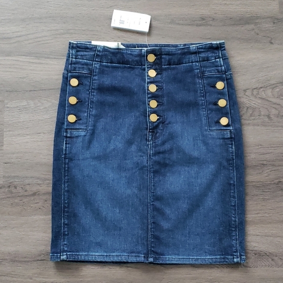 J Brand Jean Natasha High Waisted Gold Button Pencil Skirt NWT Size 26 - Picture 2 of 9